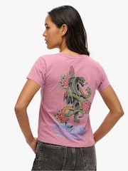 Superdry Dusky Orchid Purple 100% Cotton Tattoo Rhinestone Fitted T-Shirt - Image 2 of 4