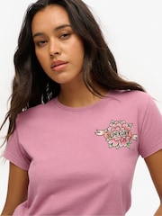 Superdry Dusky Orchid Purple 100% Cotton Tattoo Rhinestone Fitted T-Shirt - Image 4 of 4