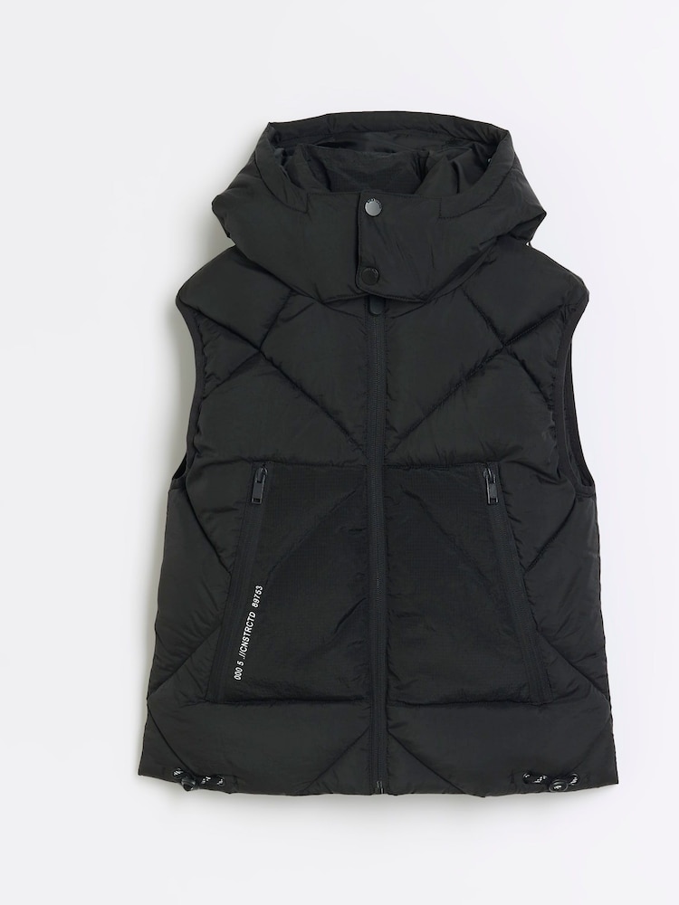 River Island Black Boys Hooded Oversized Gilet - Image 1 of 3
