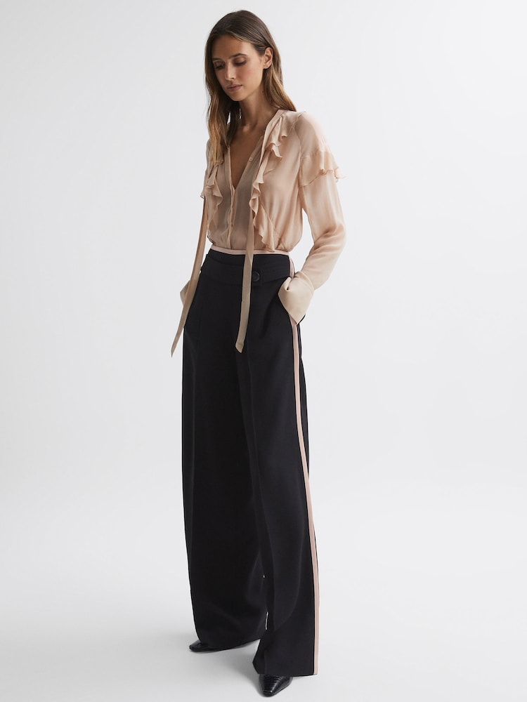 Reiss Black/Pink Lina High Rise Wide Leg Trousers - Image 1 of 1