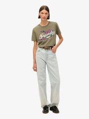 Superdry Dusty Olive Green 100% Cotton Tattoo Script Relaxed T-Shirt - Image 2 of 6