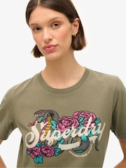 Superdry Dusty Olive Green 100% Cotton Tattoo Script Relaxed T-Shirt - Image 3 of 6