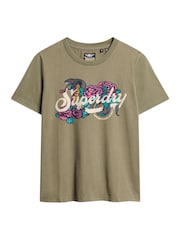 Superdry Dusty Olive Green 100% Cotton Tattoo Script Relaxed T-Shirt - Image 5 of 6