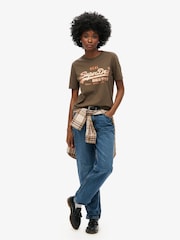 Superdry Deep Khaki Green Slub Embellished VL Graphic 100% Cotton T-Shirt - Image 2 of 5