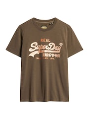 Superdry Deep Khaki Green Slub Embellished VL Graphic 100% Cotton T-Shirt - Image 4 of 5