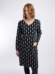 Weird Fish Blue Hope Cotton Printed V-Neck Jersey Dress - Image 1 of 6