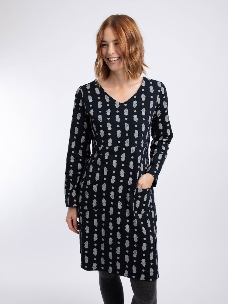Weird Fish Blue Hope Cotton Printed V-Neck Jersey Dress - Image 1 of 6 Weird Fish Blue Hope Cotton Printed V-Neck Jersey Dress - Image 1 of 6