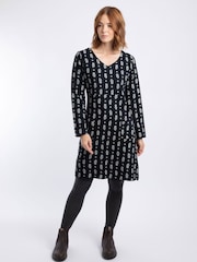 Weird Fish Blue Hope Cotton Printed V-Neck Jersey Dress - Image 3 of 6