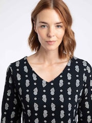 Weird Fish Blue Hope Cotton Printed V-Neck Jersey Dress - Image 4 of 6