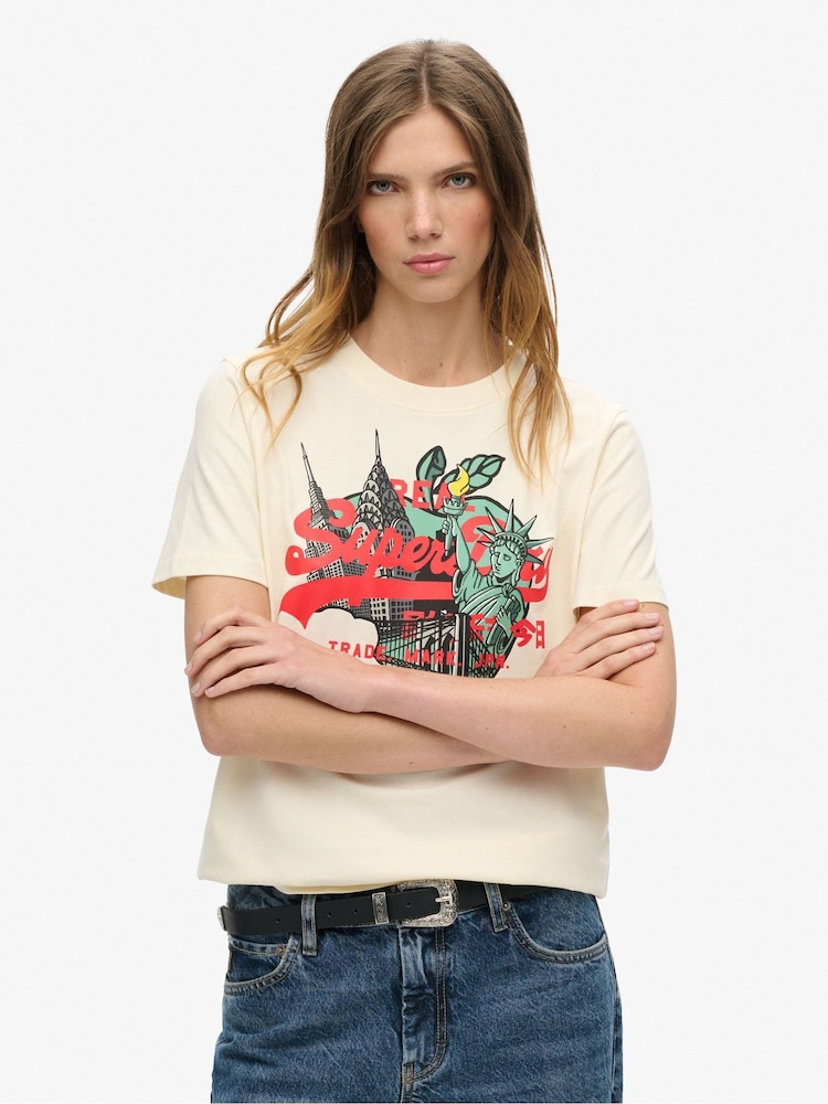 Superdry Rice White 100% Cotton New York Vl Relaxed T-Shirt - Image 1 of 5