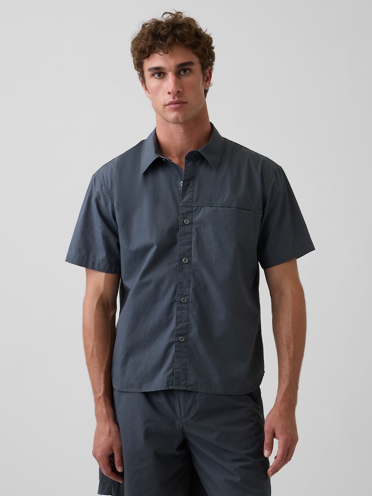 Gap Blue Poplin Relaxed Shirt - Image 1 of 4 Gap Blue Poplin Relaxed Shirt - Image 1 of 4