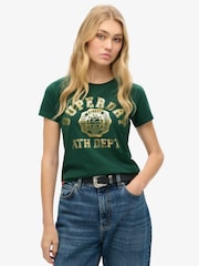 Superdry Enamel Green 100% Cotton College Script Fitted T-Shirt - Image 1 of 5