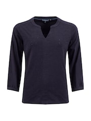 أزرق - Weird Fish Mabel Cotton Jacquard 3/4 Sleeve Top - صورة 6 من 7