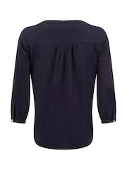 أزرق - Weird Fish Mabel Cotton Jacquard 3/4 Sleeve Top - صورة 7 من 7