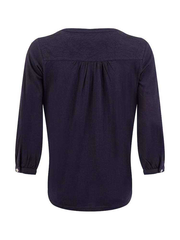 أزرق - Weird Fish Mabel Cotton Jacquard 3/4 Sleeve Top - صورة 7 من 7 أزرق - Weird Fish Mabel Cotton Jacquard 3/4 Sleeve Top - صورة 7 من 7