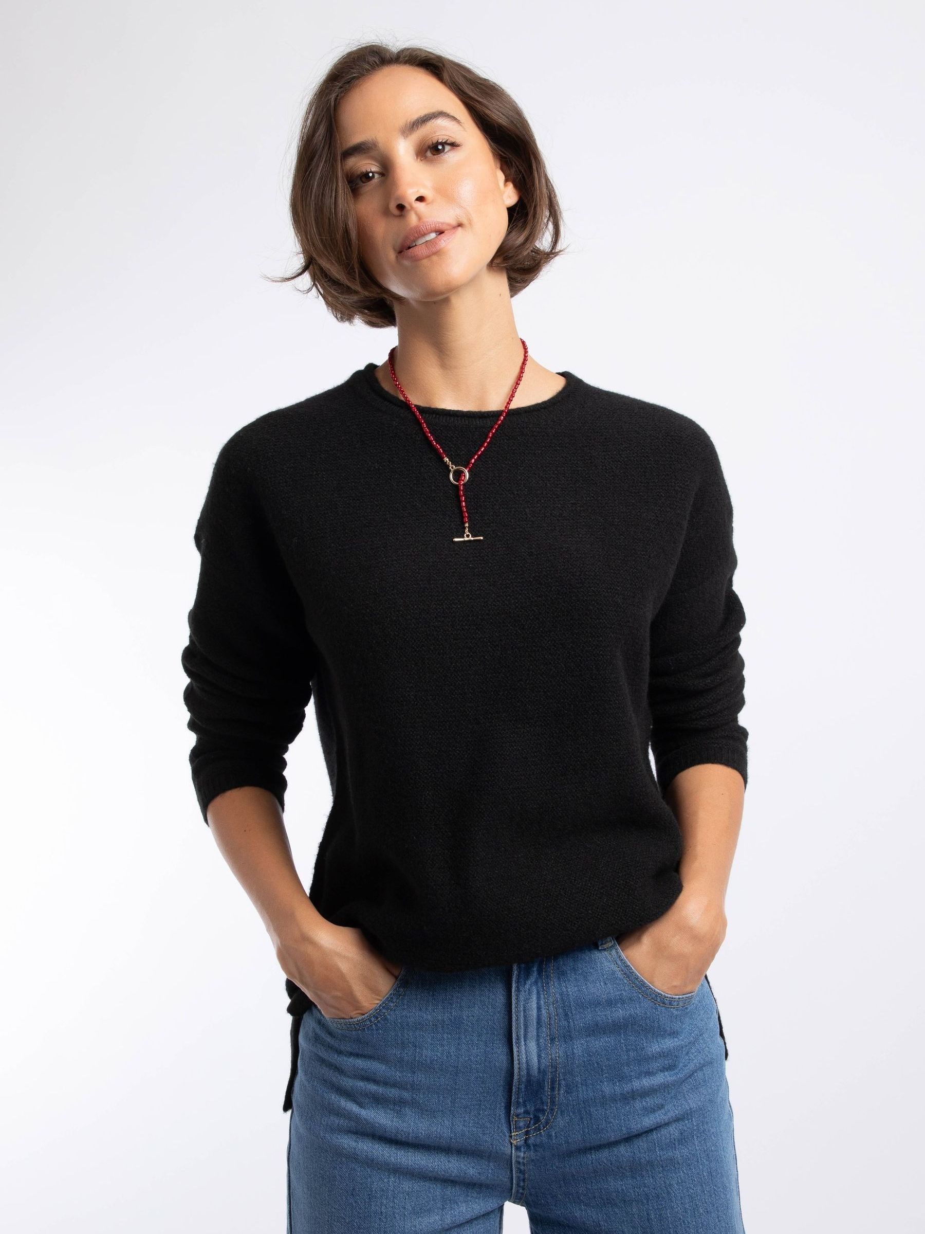 Weird Fish Women's Arlen Textured Crew Neck Jumper in Midnight | Size: 8 - Image 2