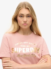Superdry Blush Pink 100% Cotton Luxe Metallic Logo Relaxed T-Shirt - Image 3 of 5
