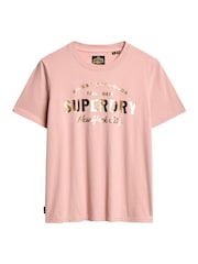 Superdry Blush Pink 100% Cotton Luxe Metallic Logo Relaxed T-Shirt - Image 4 of 5