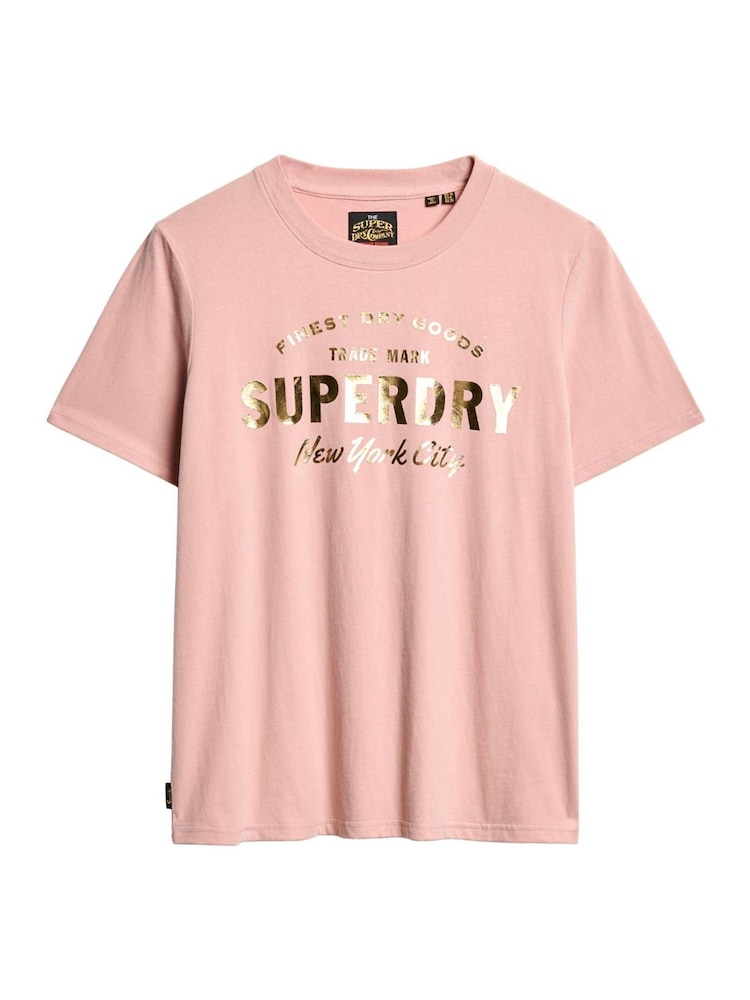Superdry Blush Pink 100% Cotton Luxe Metallic Logo Relaxed T-Shirt - Image 4 of 5