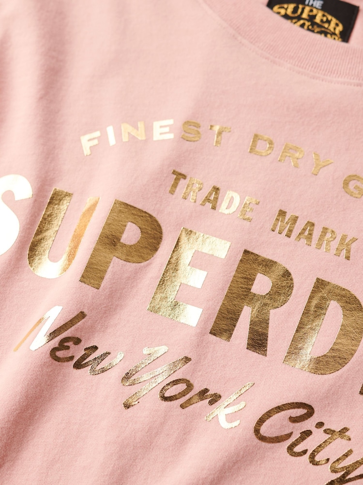Superdry Blush Pink 100% Cotton Luxe Metallic Logo Relaxed T-Shirt - Image 5 of 5