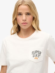 Superdry Off White 100% Cotton Workwear Embroider Pocket T-Shirt - Image 1 of 4
