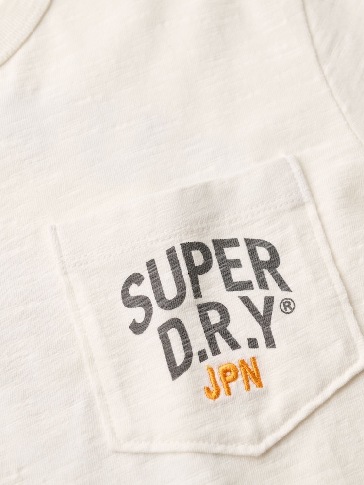Superdry Off White 100% Cotton Workwear Embroider Pocket T-Shirt - Image 4 of 4