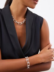 Silver Tone Rectangular Link Chunky Chain Necklace - Image 3 of 4