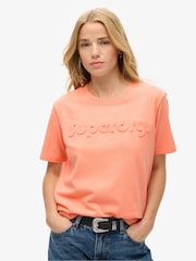 Superdry Papaya Punch Pink 100% Cotton Embossed Logo Relaxed T-Shirt - Image 1 of 6