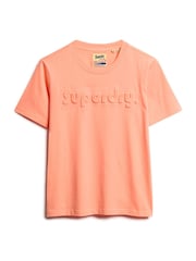 Superdry Papaya Punch Pink 100% Cotton Embossed Logo Relaxed T-Shirt - Image 5 of 6