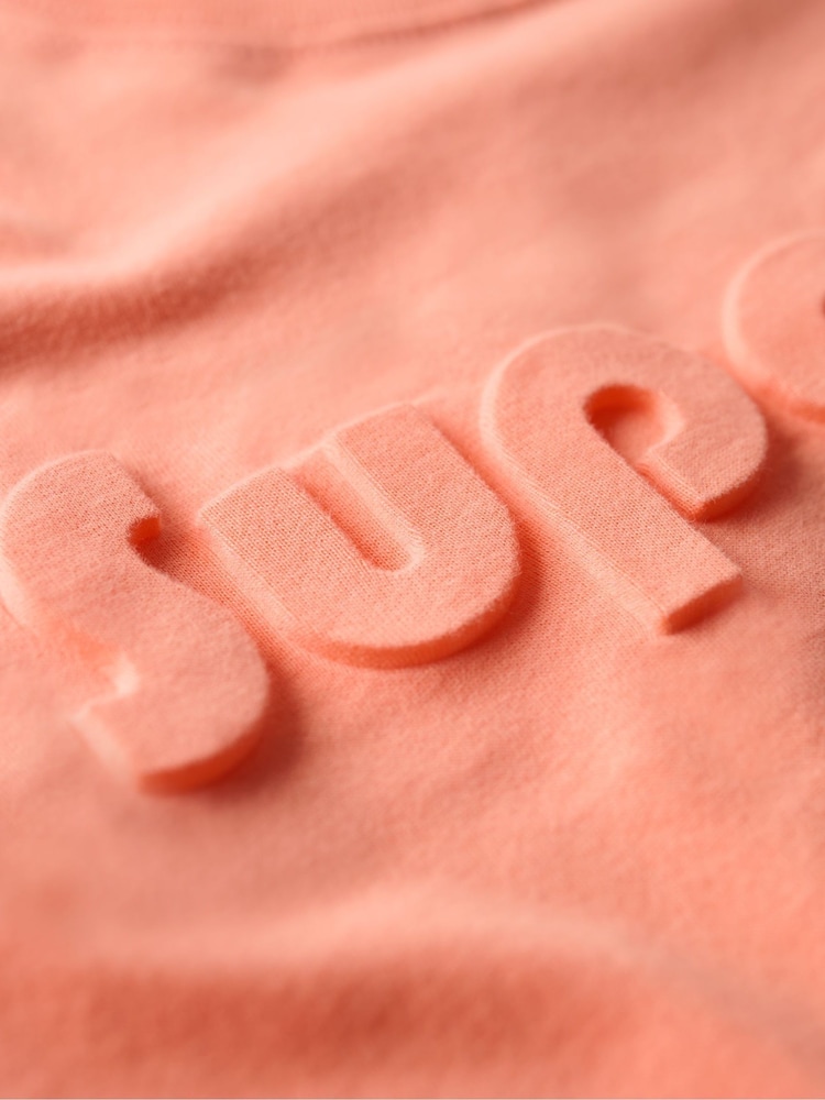 Superdry Papaya Punch Pink 100% Cotton Embossed Logo Relaxed T-Shirt - Image 6 of 6