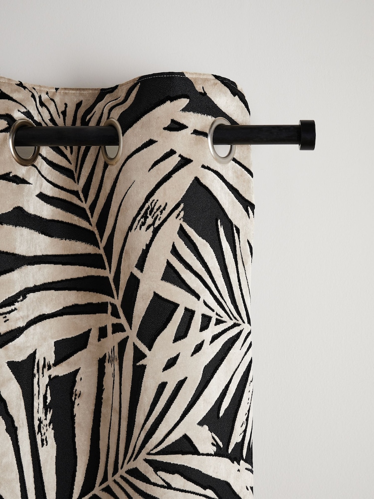 Black/Gold Collection Luxe Velvet Palm Leaf Eyelet Lined Curtains - Image 1 of 5