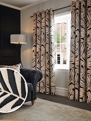Black/Gold Collection Luxe Velvet Palm Leaf Eyelet Lined Curtains - Image 2 of 5