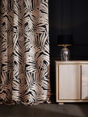 Black/Gold Collection Luxe Velvet Palm Leaf Eyelet Lined Curtains - Image 4 of 5