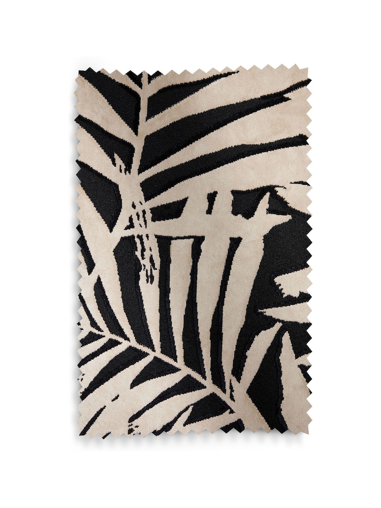 Black/Gold Collection Luxe Velvet Palm Leaf Eyelet Lined Curtains - Image 5 of 5