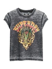 Superdry Black Biker Rock Graphic Cap Sleeve T-Shirt - Image 4 of 5