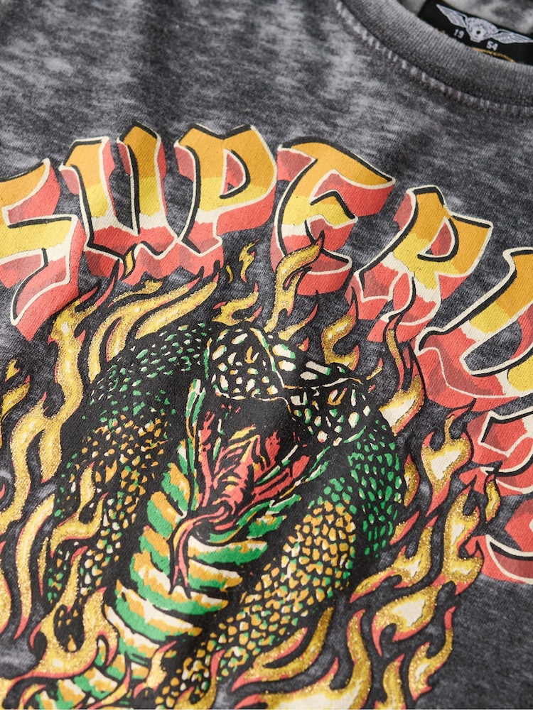 Superdry Black Biker Rock Graphic Cap Sleeve T-Shirt - Image 5 of 5