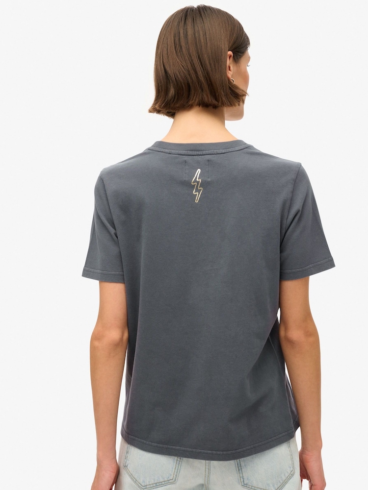 Superdry Ebony 100% Cotton Tattoo Script Relaxed T-Shirt - Image 2 of 6