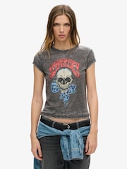 Superdry Bison Black Biker Rock Graphic Cap Sleeve T-Shirt - Image 1 of 5