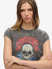 Superdry Bison Black Biker Rock Graphic Cap Sleeve T-Shirt - Image 3 of 5