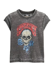 Superdry Bison Black Biker Rock Graphic Cap Sleeve T-Shirt - Image 4 of 5