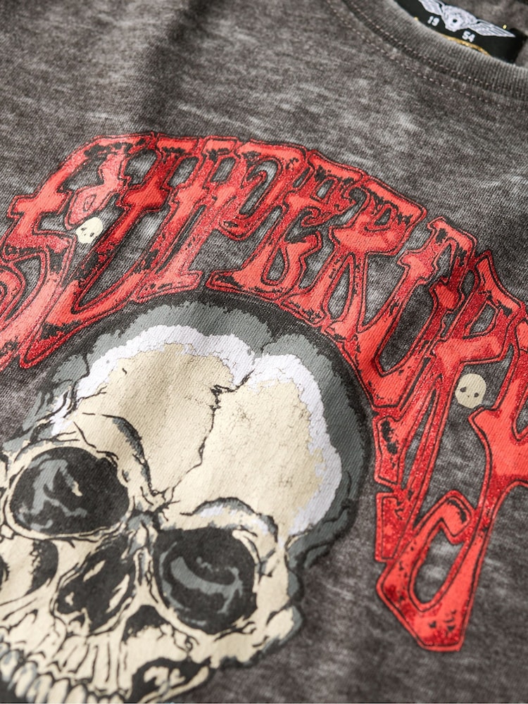 Superdry Bison Black Biker Rock Graphic Cap Sleeve T-Shirt - Image 5 of 5