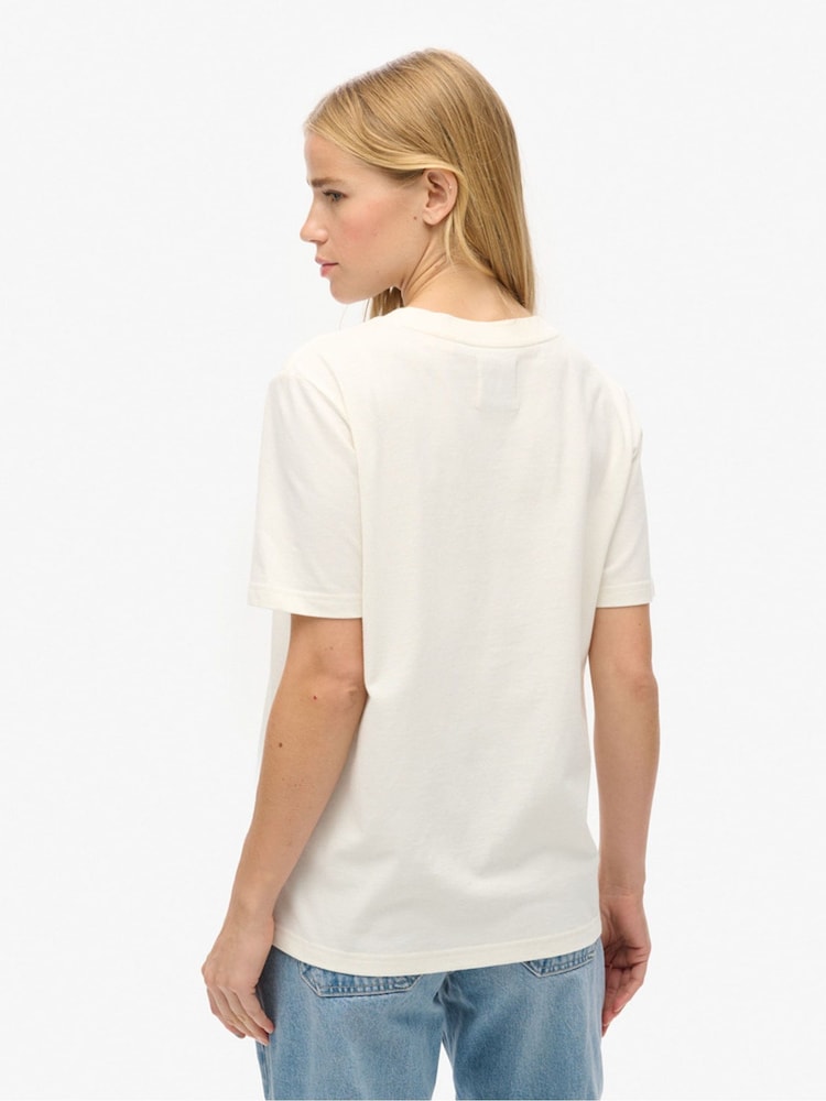 Superdry New Chalk White 100% Cotton Embossed Logo Relaxed T-Shirt - Image 2 of 7