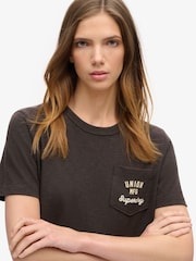 Superdry Bison Black 100% Cotton Workwear Embroider Pocket T-Shirt - Image 3 of 5