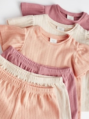 Pink mit Pointelle-Muster - 3er-Pack für Babys bestehend aus T-Shirt und Shorts aus 100 % Baumwolle - Bild 12 von 15