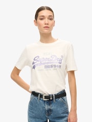 Superdry Ecru Slub Embellished VL Graphic 100% Cotton T-Shirt - Image 1 of 7