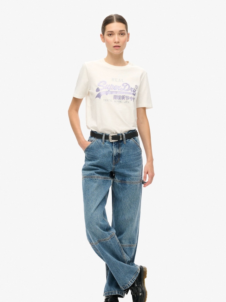 Superdry Ecru Slub Embellished VL Graphic 100% Cotton T-Shirt - Image 2 of 7