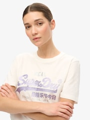 Superdry Ecru Slub Embellished VL Graphic 100% Cotton T-Shirt - Image 4 of 7