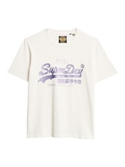 Superdry Ecru Slub Embellished VL Graphic 100% Cotton T-Shirt - Image 5 of 7