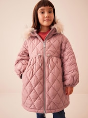 Pink Faux Fur Hooded Quilted Padded Coat (3-16yrs) - Image 1 of 12