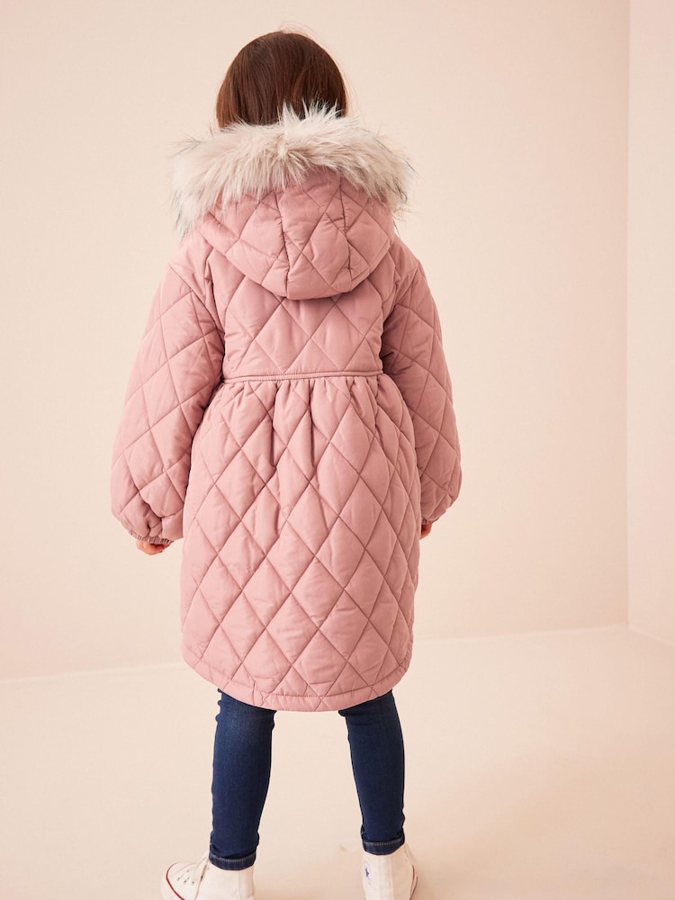 Pink Faux Fur Hooded Quilted Padded Coat (3-16yrs) - Image 2 of 12